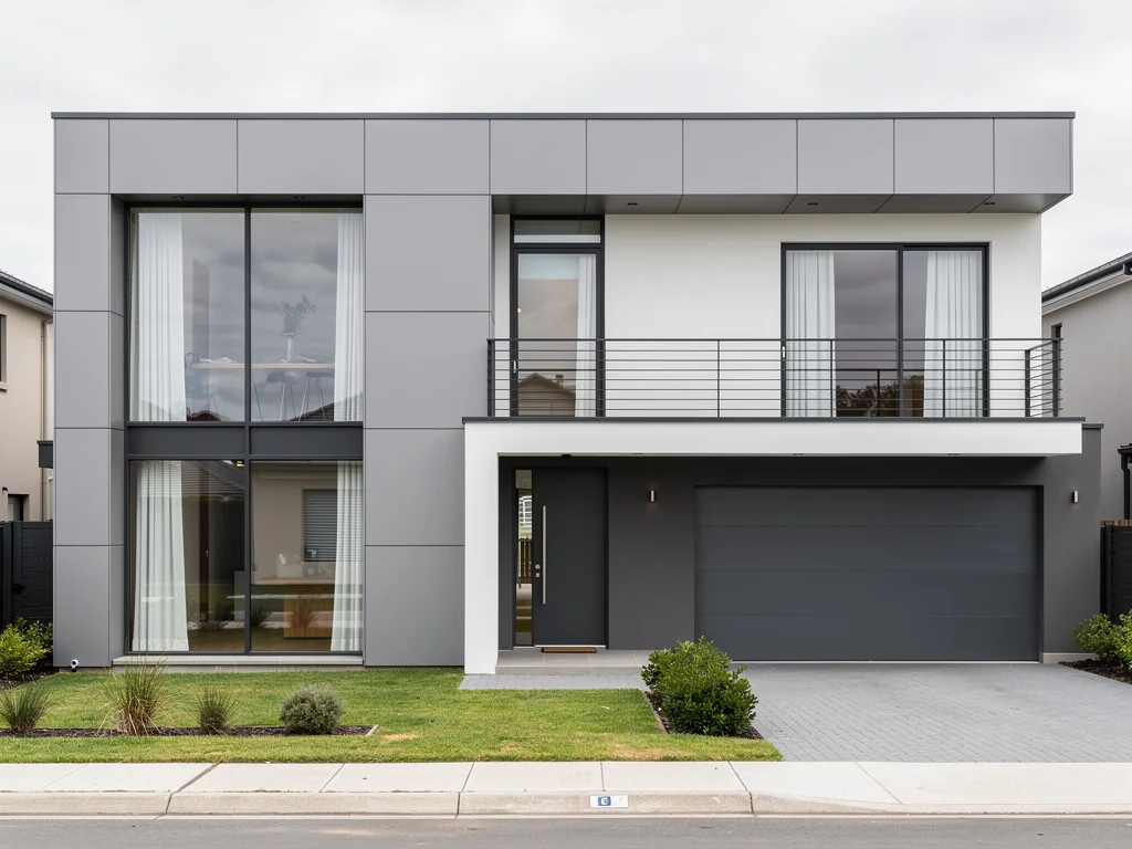Façade contemporaine à bardage composite gris posé sur ossature ventilée